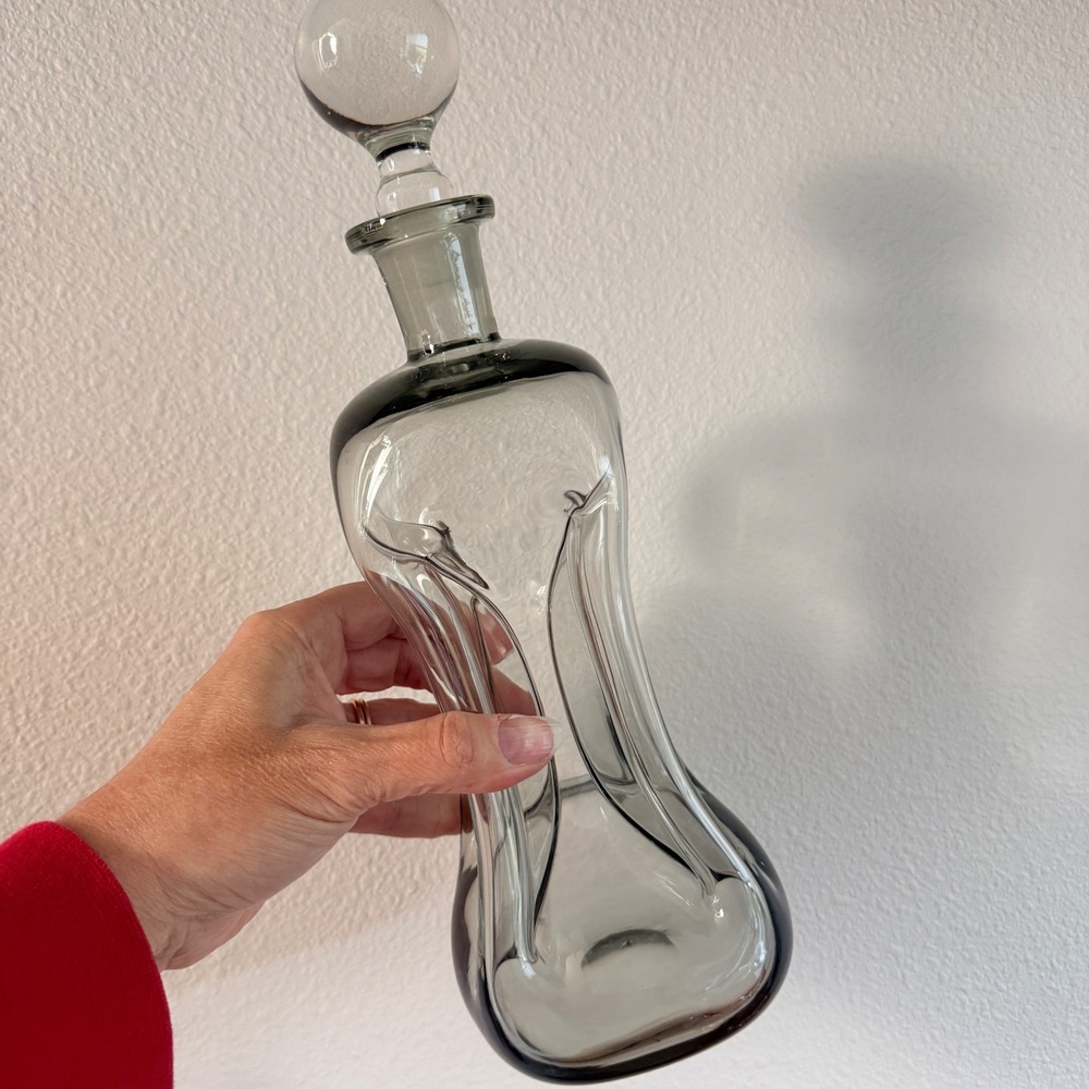 Holmegaard Kluk Kluk Decanter Large Smoke Gray Glass Ball Stopper - Picture 2 of 8
